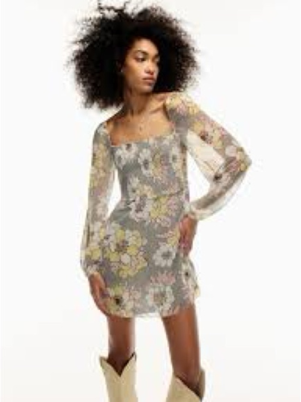 NWT Wilfred Aritzia Villa Tempest Floral Chiffon Long Sleeve Mini Dress 10